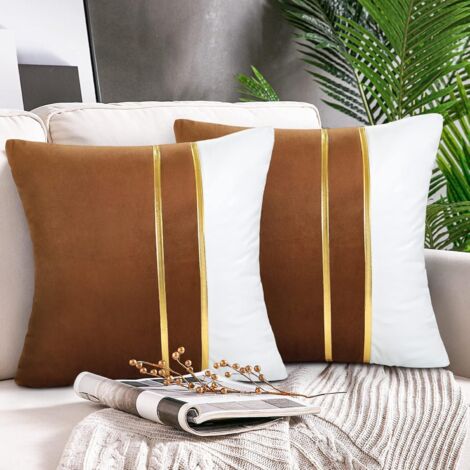 AIDUCHO Housse De Coussin Canapé En Velours Canapé Taie D'oreiller 45 X 45 Cm Décoration 2 Pièces Patchwork Doré Housse De Coussin Pour Salon Chambre Chaise Jardin Banc Taie Oreiller (Marron)