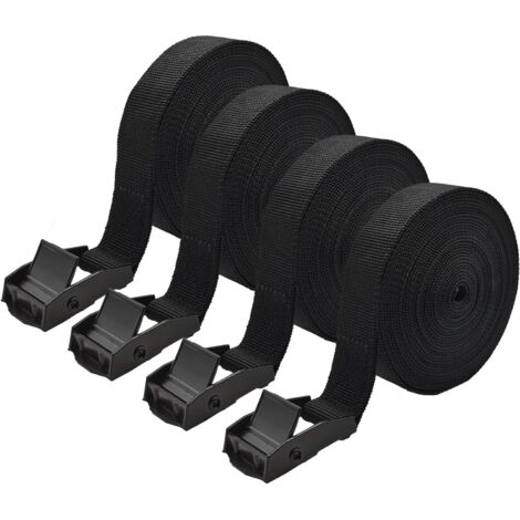 AIDUCHO Sangles D'arrimage Sangle De Tension Sangle Porte Velo - 4 Pièces 2.5cm X 5m- Mise À Niveau Complète - Tout Noir - Nombre Et Longueur Des Sangles Différents