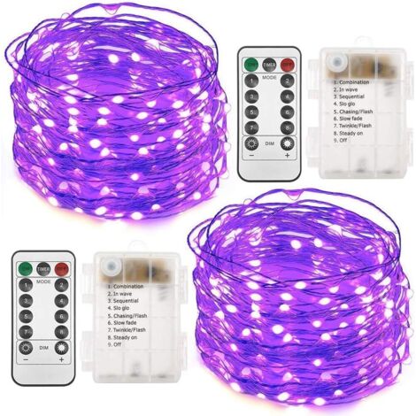 AIDUCHO 2 Set Guirlandes Lumineuses À Piles, 33ft 100 Guirlandes Lumineuses Télécommande Minuterie Twinkle Guirlandes Lumineuses 8 Modes Lumières Lucioles Pour Garden Party Décoration Intérieure Viole (1/5)