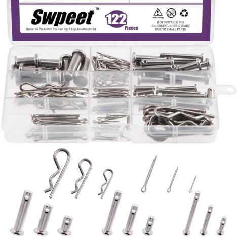 AIDUCHO Lot de 122 goupilles de chape en acier inoxydable 304 M4 M6 M8 avec goupille fendue et clips de fixation en acier zingué M1,5 M2 M3 (1/5)