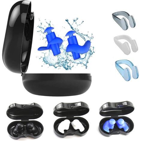 AIDUCHO 3 paires de bouchons d'oreille en silicone étanche réutilisables pour la natation, la douche, le surf et d'autres sports nautiques (noir, blanc, bleu)