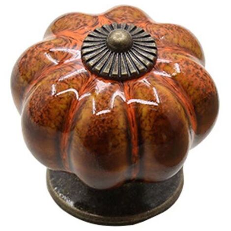 1pcs Boutons De Porte En Céramique, 40mm Boutons Tiroir Citrouille, Couleur Glaçure Poignées Et Boutons De Placard Vintage, Léopard Boutons D'armoire Laiton Avec Vis Pour Cuisine,Bureau,Commode(Orange (1/5)