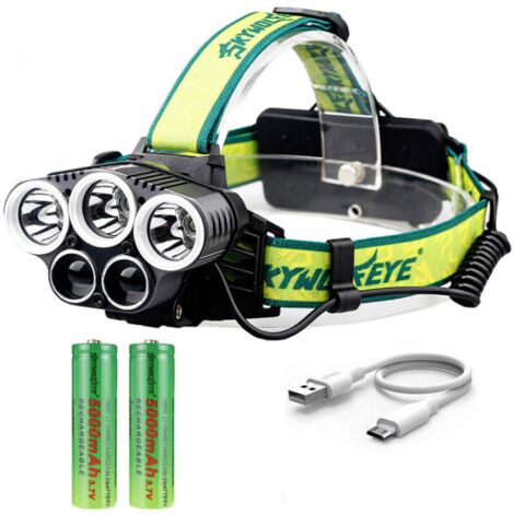 Lampe Frontale Rechargeable, Lumen Eclairage Puissante Ultra Usb Rechargeable 5 Led 6 Modes D'eclairage Sans Batterie Antichoc Pour Marche Running Camping Escalade Randonnée Bricolage-Vert Jaunâtre (1/2)