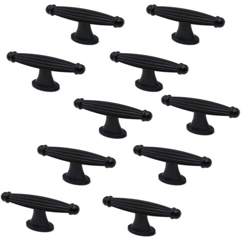 Lot De 10 Poignées En T Pour Placard, Commode, Tiroir, Cuisine, Chambre À Coucher, Salle De Bain Noir Mat 28 Mm (1/5)