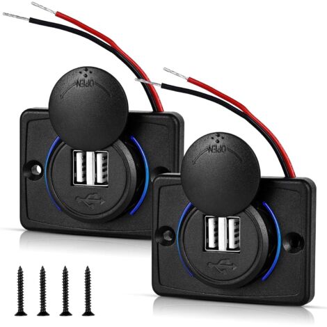 AIDUCHO Prise USB 12V, Port USB 12V Double Prise USB Camping Car 12V, 3.1A USB Chargeur pour Voiture, Chargeur USB de Voiture pour Voiture, Marine, Camping-Car, Camion, SUV, Moto (2 pcs)