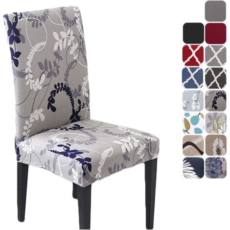 AIDUCHO Housse De Chaise Salle À Manger Extensible Pour Un Ajustement Universel Lycra Étirable Durable Pour Banquet Hôtel Décor De Restaurant (Gris/Motif De Feuille, 4 Pièces) (1/4)