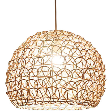 Lustre Suspension 25 cm Country Style Rétro Lampe Suspendue En Rotin Tissé À La Main En Bambou Abat Salon Chambre Hauteur Réglable Lampe De Plafond Lampe Salle À Manger Plafond Plafonnier Dro