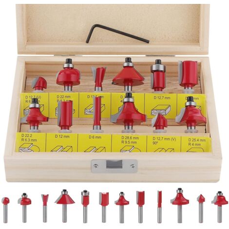 AIDUCHO Lot De 12 Fraises À Défoncer En Carbure De Tungstène Avec Clé À Molette (12 Fraises À Queue De 6,35 Mm – Rouge) (1/5)