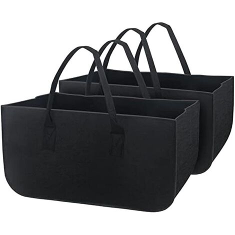 2 Pcs Panier à bois de chauffage en feutre, panier de rangement en feutre avec poignées grand sac en feutre pliable réutilisable, pour bois, journal, magazine, jouet, vêtements, 50 x 25 x 25 cm (noir)
