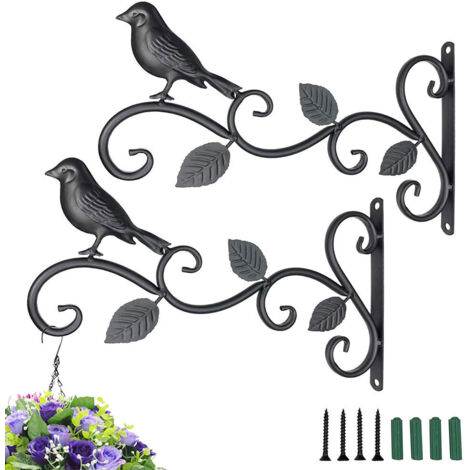 AIDUCHO Lot De 2 Supports Pour Plantes Suspendues, 12 Pouces Suspension Mural Crochet Plante En Métal, Suspension D'accessoires Pour Plantes Antirouille Et Robuste En Forme D'oiseaux, Noir