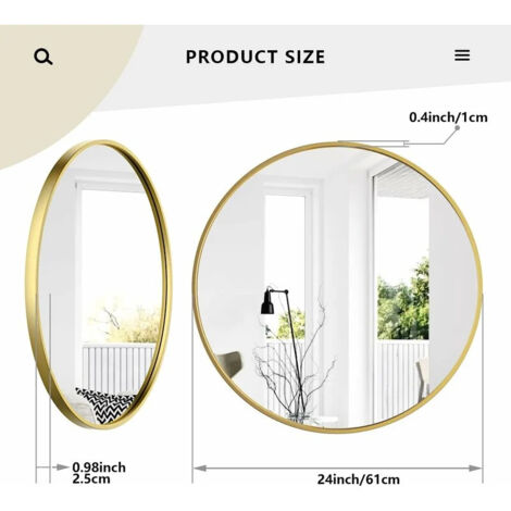 SVKBJROY Miroir Mural Rond Grand Or En Verre Hd Dans Le Couloir, La Salle De Bain, La Chambre À Coucher, L'appartement, Les Toilettes Invités, 60 Cm