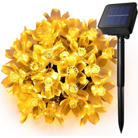 AIDUCHO 30led Guirlande Lumineuse Solaire Fleurs De Cerisier, 6.5m Forme De Fleurs Lumineuse Extérieur, 8 Modes Imperméable Lumières Féériques Fleur Pour Jardin Patio Cour Fête Noël Décoration, Jaune (1/5)