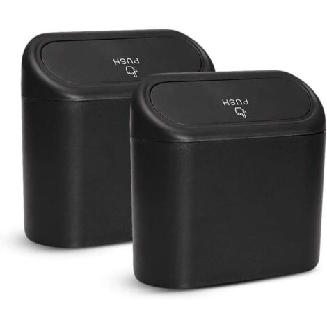 AIDUCHO Lot De 2 Petite Poubelle De Voiture, Poubelle De Voiture Avec Couvercle, Poubelle De Voiture Étanche, Boîte De Rangement De Voiture Suspendue Portable, Pour Bureau De Voiture (Noir) (1/5)