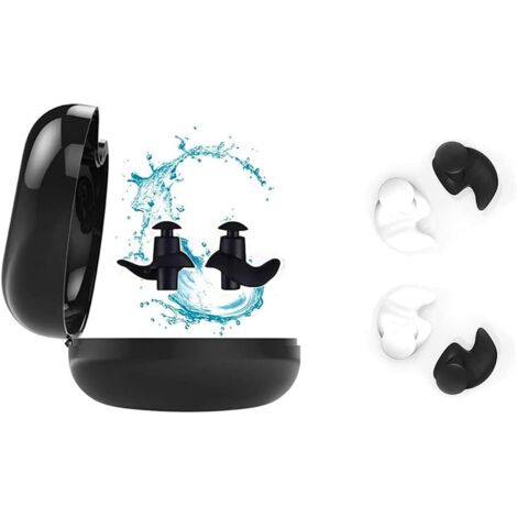 AIDUCHO Lot de 2 paires de bouchons d'oreille en silicone étanche réutilisables pour la natation, la douche, le surf et d'autres sports nautiques(noir, blanc)