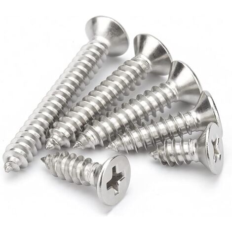 AIDUCHO M6 Vis Autotaraudeuses en Acier Inoxydable a Tête Cruciformes/Plate/Fraisée Vis Autotaraudeuses Vis a Bois, M6×80mm,10 pcs (1/5)