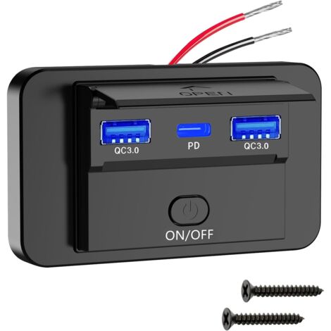AIDUCHO Prise De Charge De Voiture USB Double QC3.0 Et Panneau De Prise De Charge Rapide 36 W PDType C Avec Interrupteur Pour Voiture Marine 12 V/24 V (1/5)