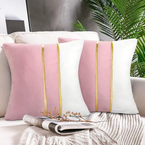 AIDUCHO Housse De Coussin Épissage Velours Rose Moderne Coussin De Canapé Décoratif Ferme 45 X 45 Cm Taie D'oreiller Lot De 2 Coutures En Cuir Doré Housse Coussin Pour Canapé Chambre Salon Maison