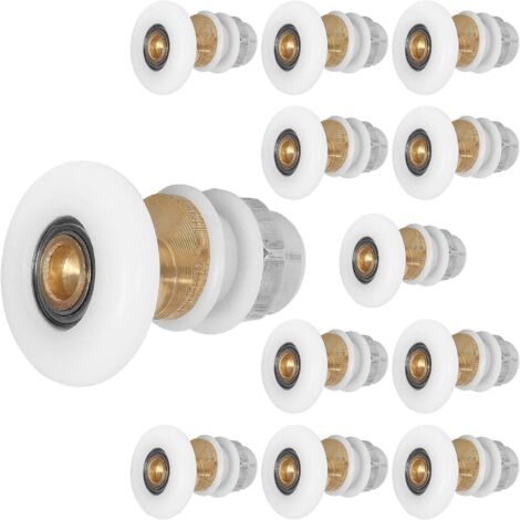 Roulette Porte Coulissante Douche 12pcs 25mm, Poulie Excentrique pour Portes Cabine Douche Coulissante Pour Remplacement de Douche Coulissante Verre Porte Coureurs Rouleaux, Blanc MINKUROW (1/5)