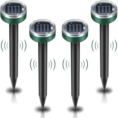 Aiducho – Répulsif à ultrasons solaire pour taupes – Lot de 4 – IP65 étanche – Couverture jusqu'à 700 m² – Écologique et sans produits chimiques