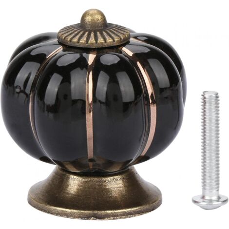 AIDUCHO Coloré Halloween Citrouille En Céramique 40x40mm(Diamètre x Hauteur)  Armoire Porte Boutons Commode Tiroir Tire Meubles Armoire Cuisine Poignées Vintage Cuivre Matériel Avec Vis(Noir) 1pcs