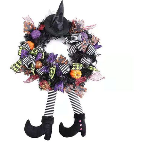 Couronne D'halloween Veille,Chapeau De Sorcière Et Ornements De Citrouille,Décoration De Lumières D'halloween Pour Porte D'entrée,Décoration Murale,Fête (1/5)