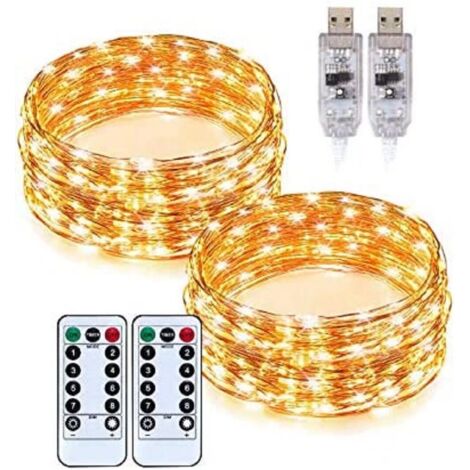 AIDUCHO 100 Led 10m X 2 Pièces ChaNe Légère Usb Lumière De NoL Fil Blanc Chaud Lumières D'ambiance Étanches, 8 Modes D'éclairage Et 15 Niveaux De Luminosité Pour La Fête De NoL De La Salle Intérieure (1/5)