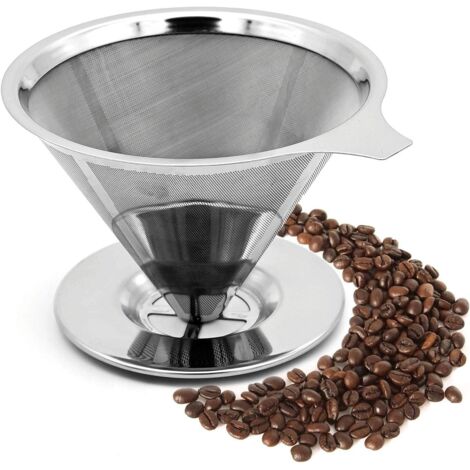 AIDUCHO Filtre à Café Permanent, Filtres à Café Réutilisables en Inox, Porte-Filtre à Café Portable, Support Filtre à Café sans Papier avec Double Maille, Goutteur de Café (600 Mesh) (1/5)