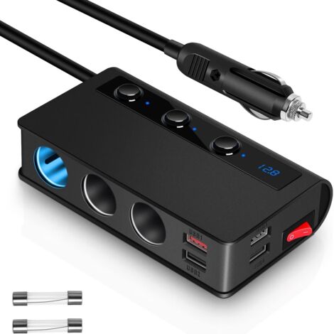 AIDUCHO Qc 3.0 Allume Cigare Usb 180w,Chargeur De Voiture Avec Interrupteur Indépendant,3 Prise Allume Cigare Splitter,4 Ports Usb Rapides,Adaptateur Allume Cigare À Charge Rapide Pour Iphone Ipad Gps (1/5)