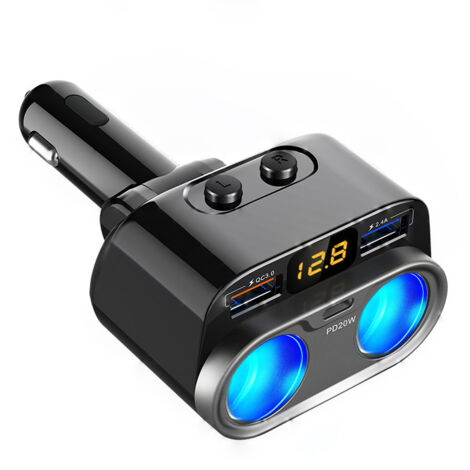 AIDUCHO 80w Allume Cigare Usb Adaptateur 2 Prise, 3 Ports Avec Qc3.0 & Pd 3.0 12v/24v Dc Multiprise Chargeur Allume Cigare Avec Affichage Led De Voltage Séparer Switch Pour Lphone, Lpad, Samsung, Gps (1/5)