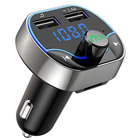AIDUCHO Transmetteur Fm Bluetooth Pour Voiture, Kit Adaptateur Récepteur Radio Sans Fil Pour Lumière Ambiante Bleue Avec Appels Mains Libres, Double Chargeur Usb 5 V/2,4 A Et 1 A (1/4)