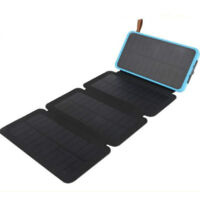 Chargeur Solaire 20000mAh Portable Batterie Externe avec 4 Panneaux Imperméable Power Bank avec 2 USB Outdoor Camping pour Téléphone Tablettes-Bleu