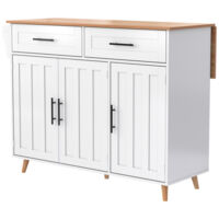 Desserte à Roulettes Cuisine rangement en bois multifonctionnelle avec plan de travail -avec tiroir-L129 x P46(71) x H91.5 cm-Blanc