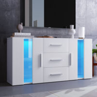Keepbuying – Meuble TV LED blanc brillant moderne – 140 x 35 x 70 cm – Panneaux de particules – Éclairage multicolore – Support jusqu'à 50 kg