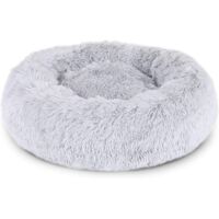 GROOFOO Panier pour Chien - Lit Coussin Rond pour Chat - Canapé Donut Moelleux Confortable pour Toutes Tailles de Chiens et Chats - Tissu en Peluche (80 cm Ø Gris Clair)