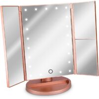 Miroirs de poche Miroir cosmétique à LED Miroir sur pied pliable - Miroir de maquillage éclairé Miroir de maquillage 2 fois Miroir grossissant 3 fois - en or rose DENUOTOP