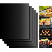 Lot De 5 Tapis De Cuisson Anti-Adhésifs Pour Barbecue Ptfe Téflon Bbq, Accessoires De Grill Réutilisables, Facile À Nettoyer, Gaz, Charbon De Bois, Grill Électrique 15,75 X 33 Cm, Noir