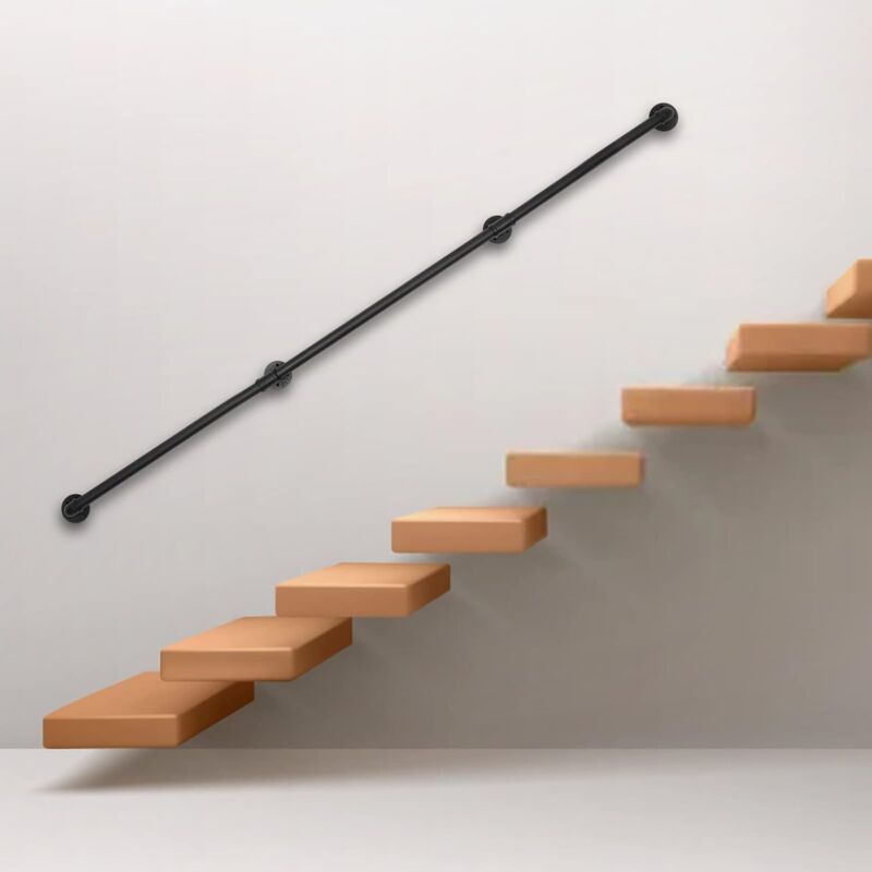 3FT Square Tube Handrail,Wall Mount Staircase Handrail Modern Pipe Stair Industrial Stair Rail For Indoor Outdoor Steps,440lbs Load,Carbon Steel Non-Slip Grab Handle For Loft Porch 1 Section - View #8