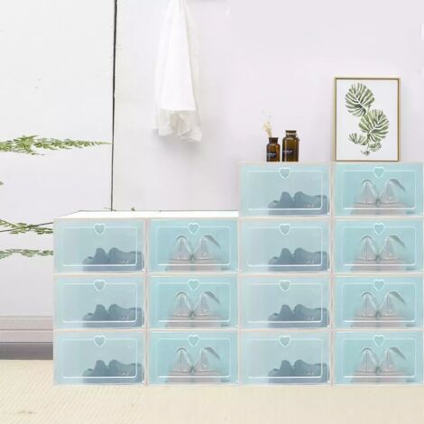 20pcs Transparent Folding Shoe Box Storage Container Drop Front Stackable Case, Green (1/5)