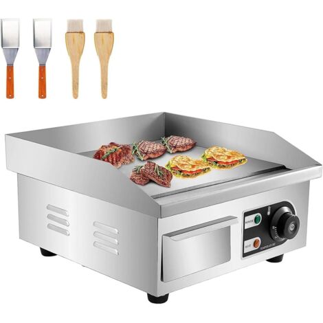 Electric Griddle, 2000W Commercial Counter Top Stainless Steel Hot Plate Kitchen Grill, Stainless Steel Nonstick Barbecue, with 122°F-572°F Thermostat Control, 14 x 14.96 x 8.27 in