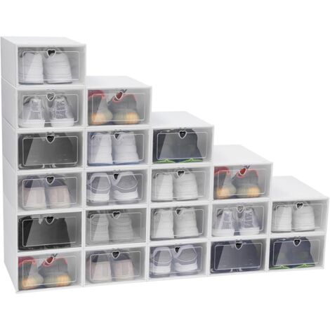 20X Shoe Boxes, Stackable Foldable Storage Box, Large Transparent Shoe Boxes Organiser with Lids for Flat, Leisure and Sneakers (1/5)
