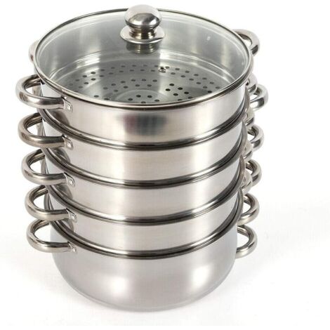 5-Tier Steamer Set, Stainless Steel Cookware with Stainless Steel Lid, Soup Pot, Organic Steamer, Home, Kitchen Stove for Induction Cooker, Silver, 30CM (1/5)