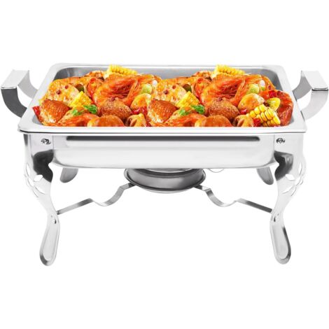 6L Chafing Dishes Food Warmers, Stainless Steel Rectangular Buffet Server with Lid and Fuel Container for Parties, Catering, Banquets, Events