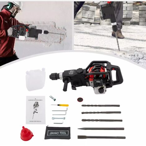 Demolition Hammer Concrete Road Breaker 2 Stroke 32.7CC Gasoline Demolition Hammer Jack Drill Concrete Petrol Breaker for Plumbing Mechanical Installation Construction