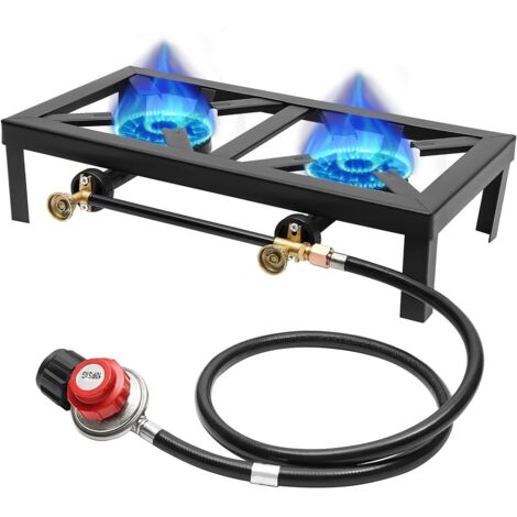 Double Burner Camping Stove, Portable Camping Stove, 3/8" Interface, Gas Burner with 1.2m Hose, Cast Iron Gas Stove, Outdoor Cooker, for Camping, Picnics, Barbecues, Caravans, Hunting,
