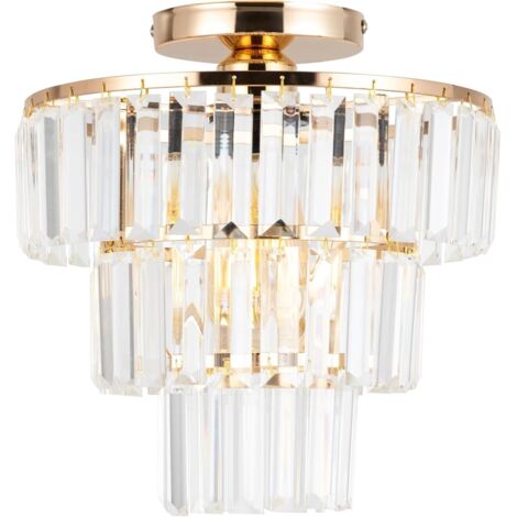 Crystal Chandelier, Modern Crystal Ceiling Light, 3-Layer Crystal Chandelier, Flush Mount Crystal Light for Hallway, Living Room, Café, Country House, Bedroom, 27 x 28cm, (Bulb not included) (1/5)