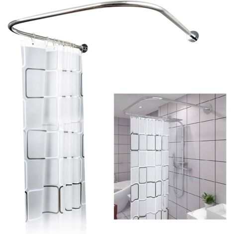 U-Shape 304 Stainless Steel Shower Curtain Rod Kit, 80-130 cm x 90 cm, Rust-Proof, Easy Installation, Suitable for Apartments & More