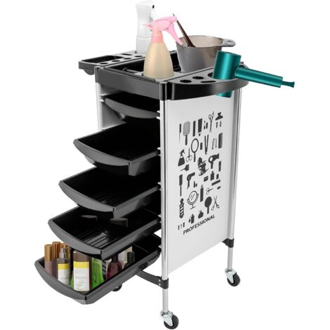6-Tier Salon Storage Trolley with 5 Drawers, Multifunctional Beauty Trolley with Wheels for Hairdressing, Mobile Organizer Unit, White hairdressing trolley