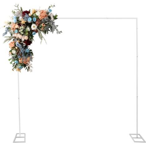 2.4 x 2.4 m Square Wedding Arch Backdrop Stand, Sturdy Metal Floor Standing Balloon Arch with Large Base, Max. 6.6-11lbs, for Gardens Weddings Parties, White