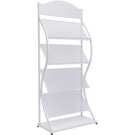 Floor Standing Magazine Rack 4 Layers Information Rack, Storage Rack Newspaper Rack Display Rack, Iron Floor-Standing Rack, White, Single Shelf Capacity 15kg (1/5)