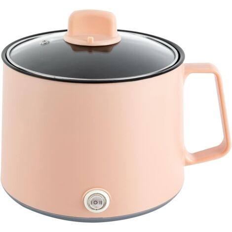 Electric Hot Pot, Rapid Ramen Noodles Cooker, Electric Stainless Steel Stock Pot, Multi-Functional Mini Cooker for Soup, Pasta, Oatmeal, Dumplings, with Dual Power Control (Pink)